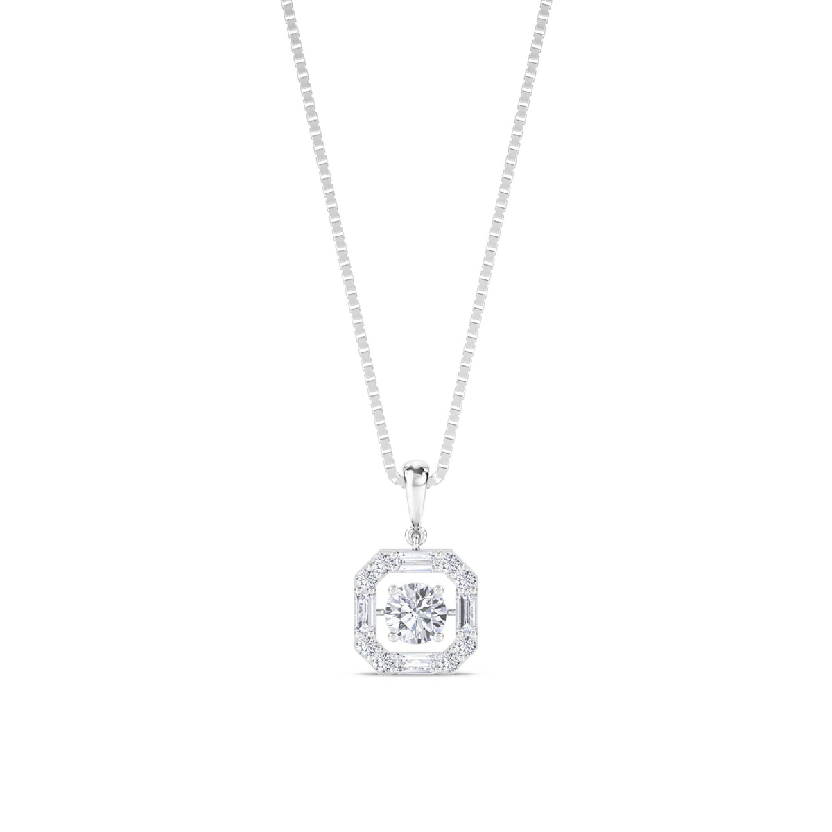 Round Baguette Octagon Halo Lab Grown Diamond Pendant (Silver) - image 1