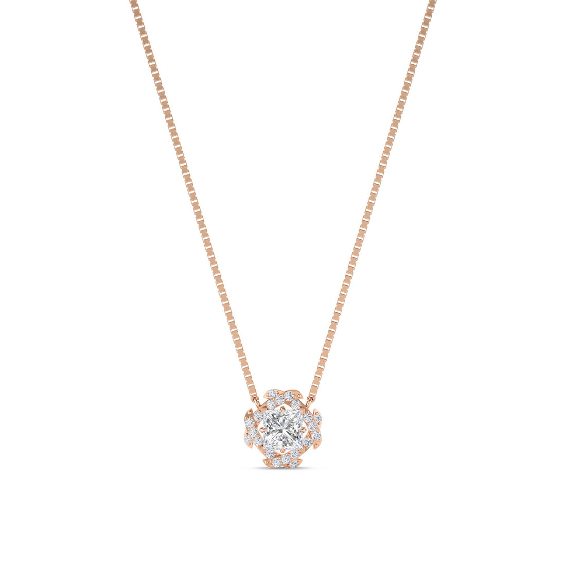Princess Scalloped Floral Halo Lab Grown Diamond Pendant