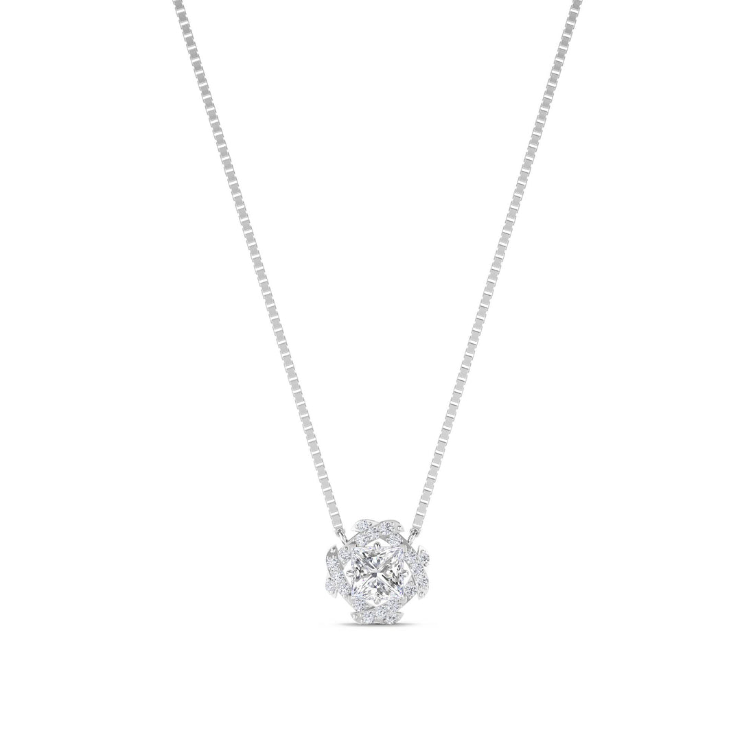 Princess Scalloped Floral Halo Lab Grown Diamond Pendant (Silver) - image 1