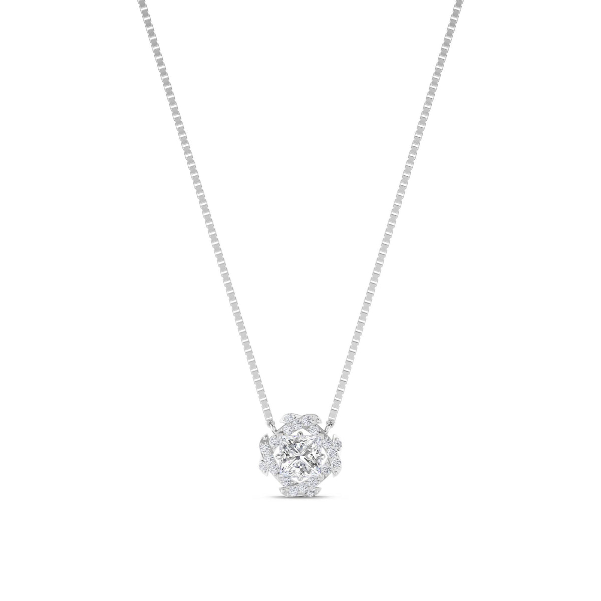 Princess Scalloped Floral Halo Lab Grown Diamond Pendant (Silver) - image 1