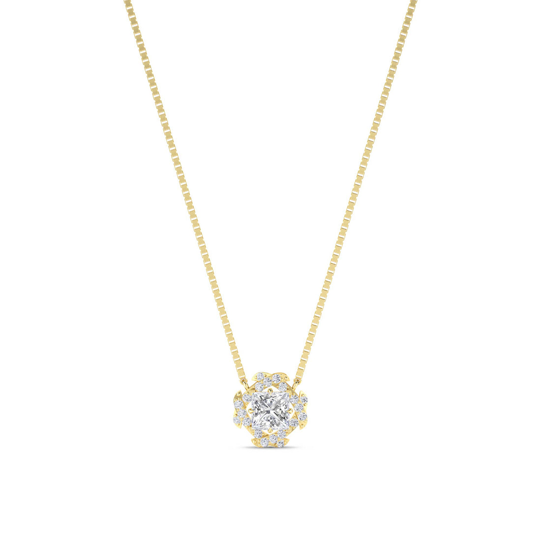 Princess Scalloped Floral Halo Lab Grown Diamond Pendant - image 1