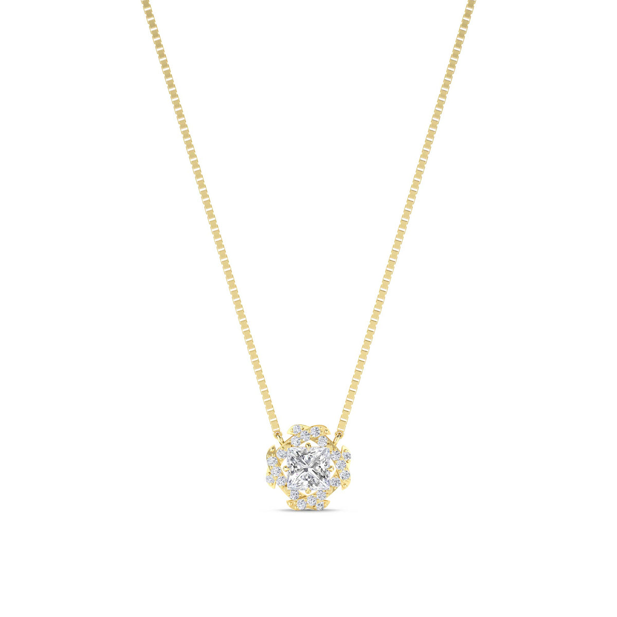 Princess Scalloped Floral Halo Lab Grown Diamond Pendant - image 1