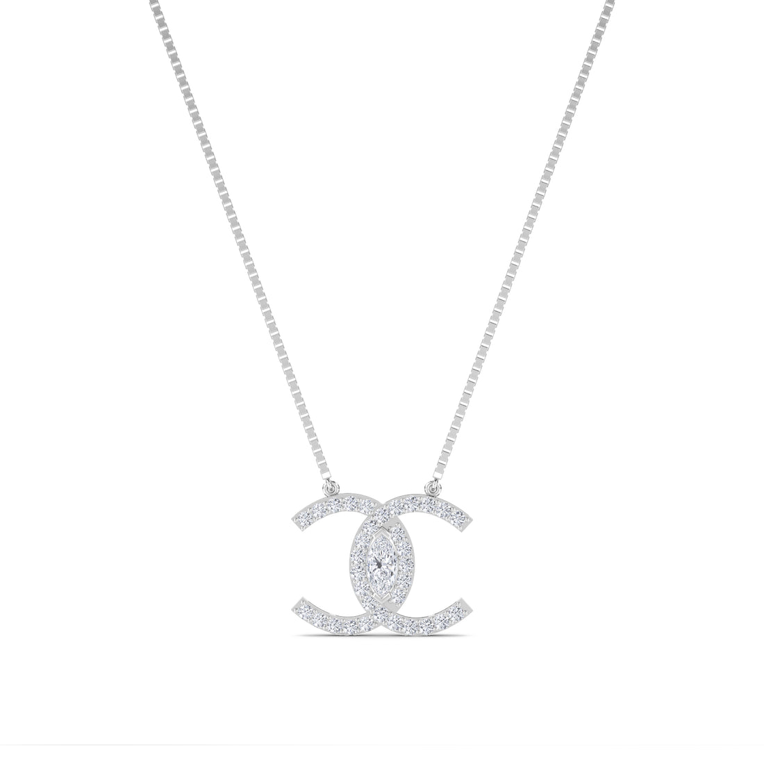 Interlocking Curve Marquise Diamond Pendant (Silver)