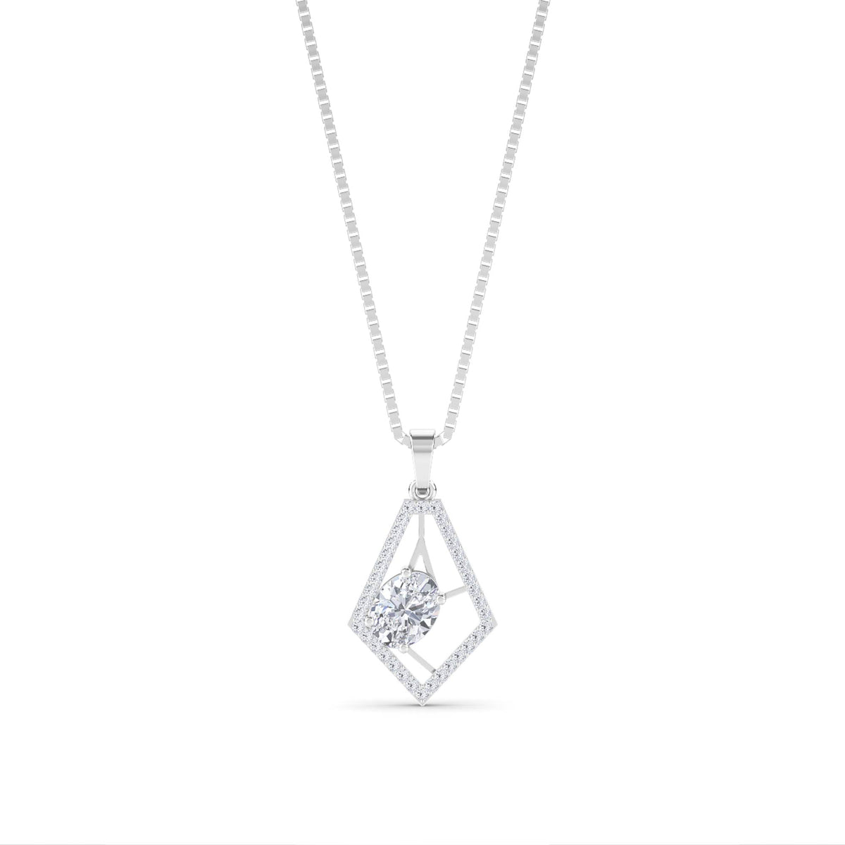 Round Kite Frame Halo Lab Grown Diamond Pendant (Silver) - image 1