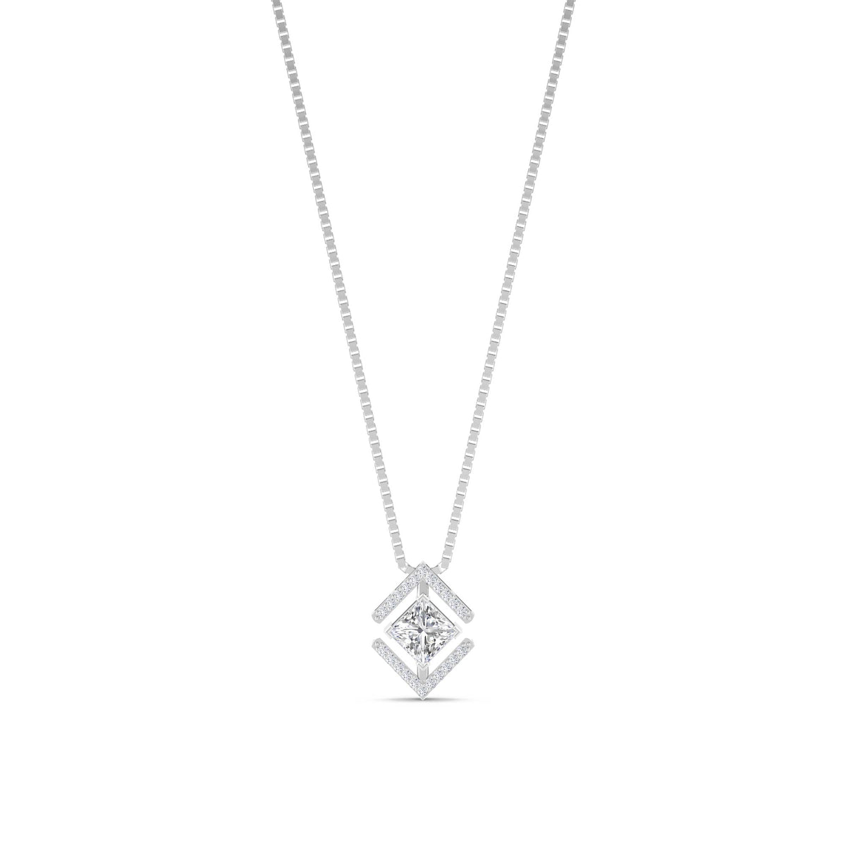 Princess Chevron Diamond Lab Grown Diamond Pendant (Silver) - image 1