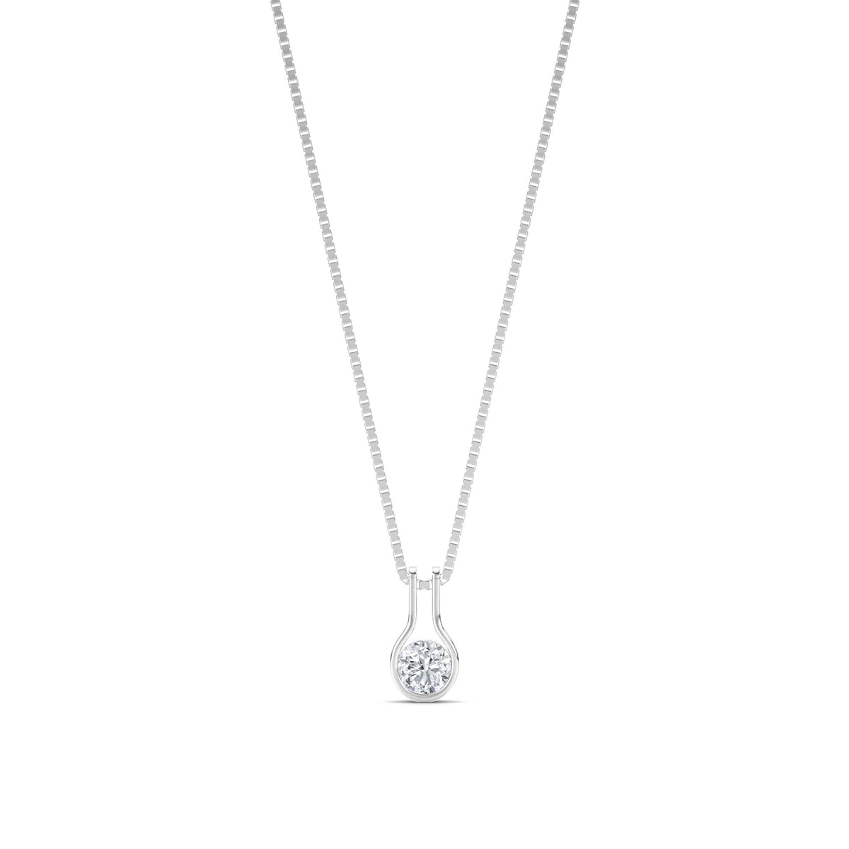 Round Bezel Teardrop Bail Lab Grown Diamond Pendant (Silver) - image 1