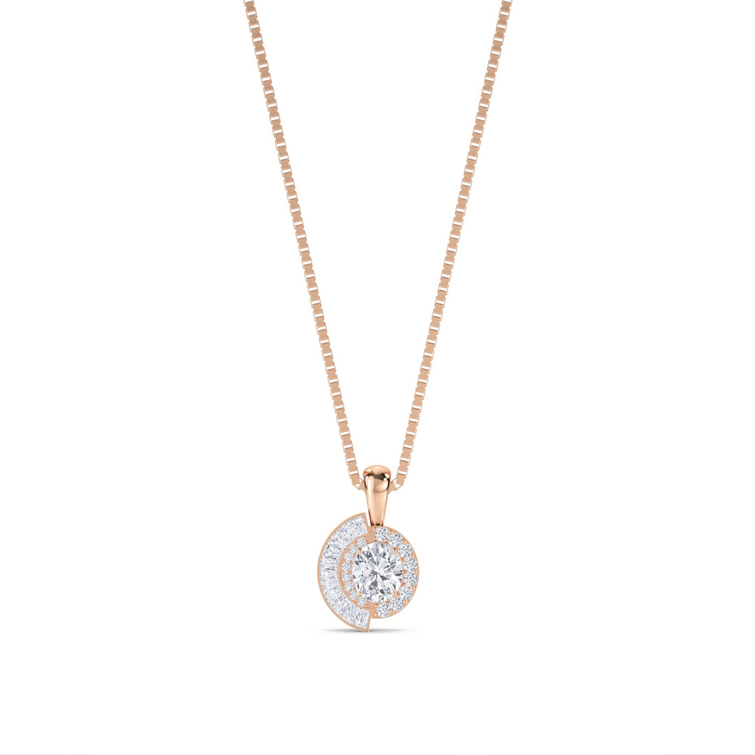 Round Baguette Spiral Halo Lab Grown Diamond Pendant