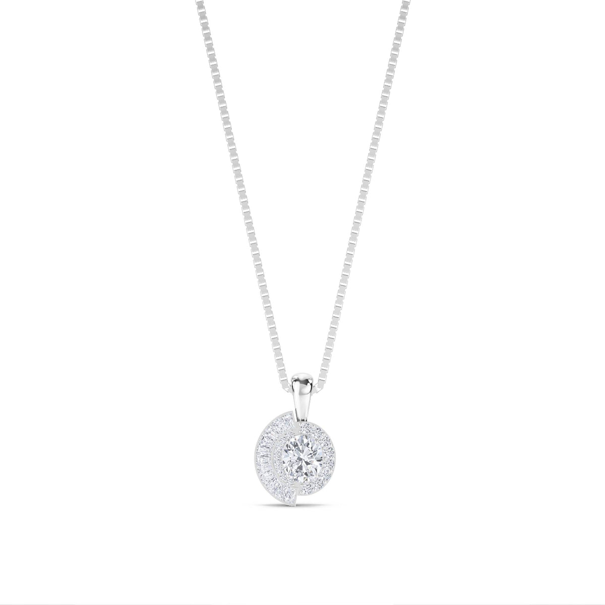 Round Baguette Spiral Halo Lab Grown Diamond Pendant (Silver) - image 1