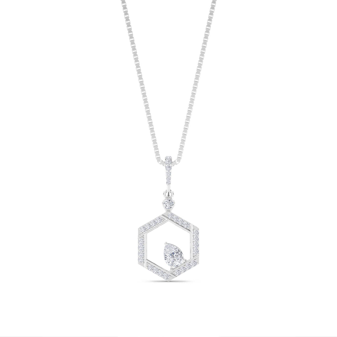 Pear Hexagon Frame Lab Grown Diamond Pendant (Silver) - image 1