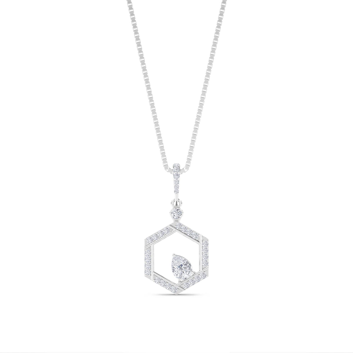 Pear Hexagon Frame Lab Grown Diamond Pendant (Silver) - image 1