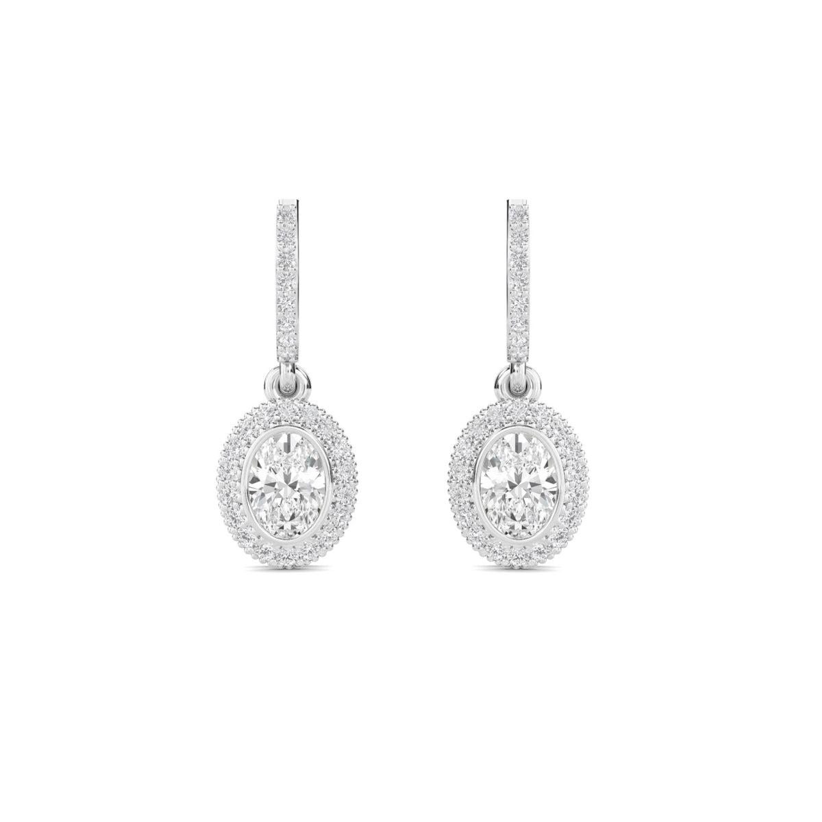 Oval Halo Drop Earrings (Silver) - image 1