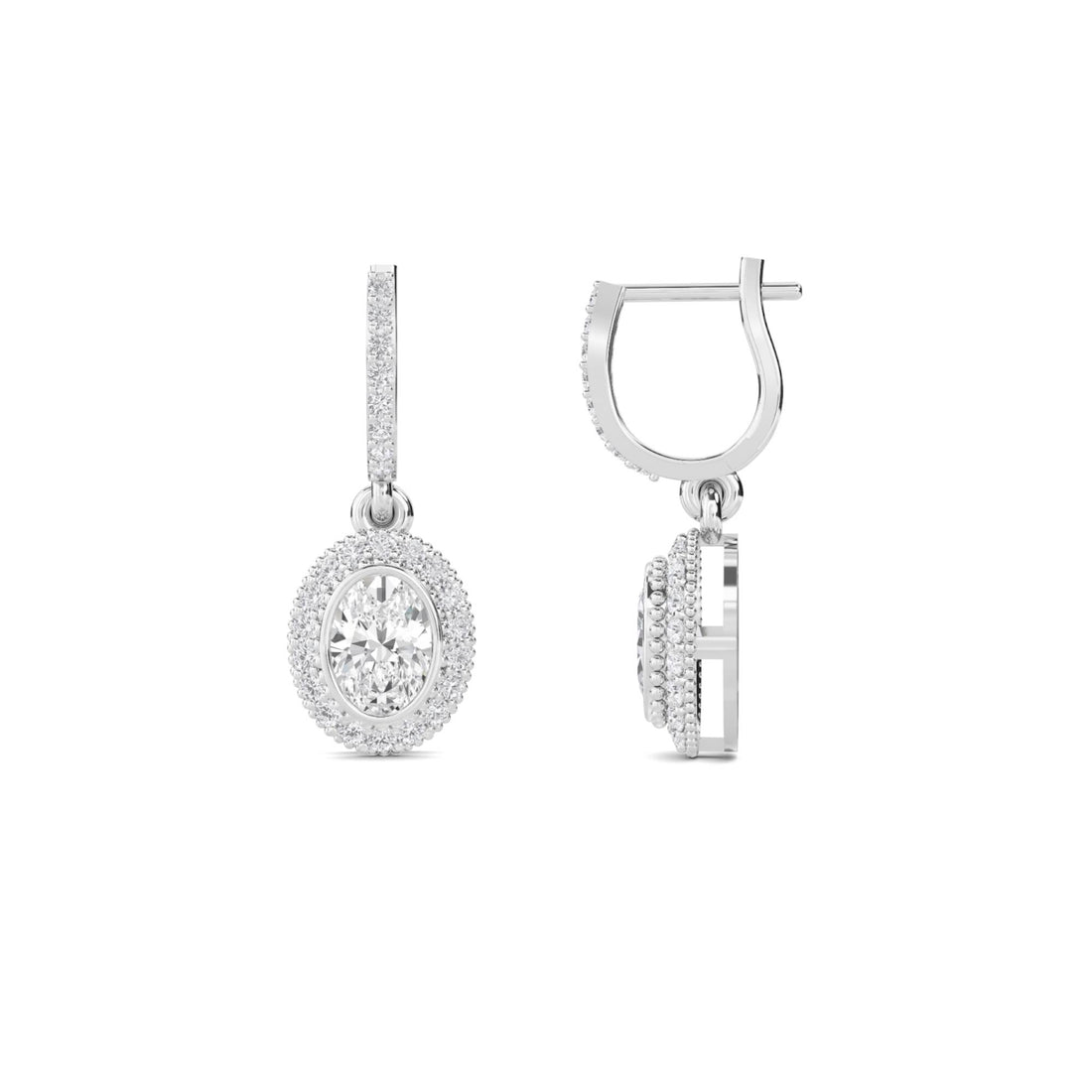 Oval Halo Drop Earrings (Silver)