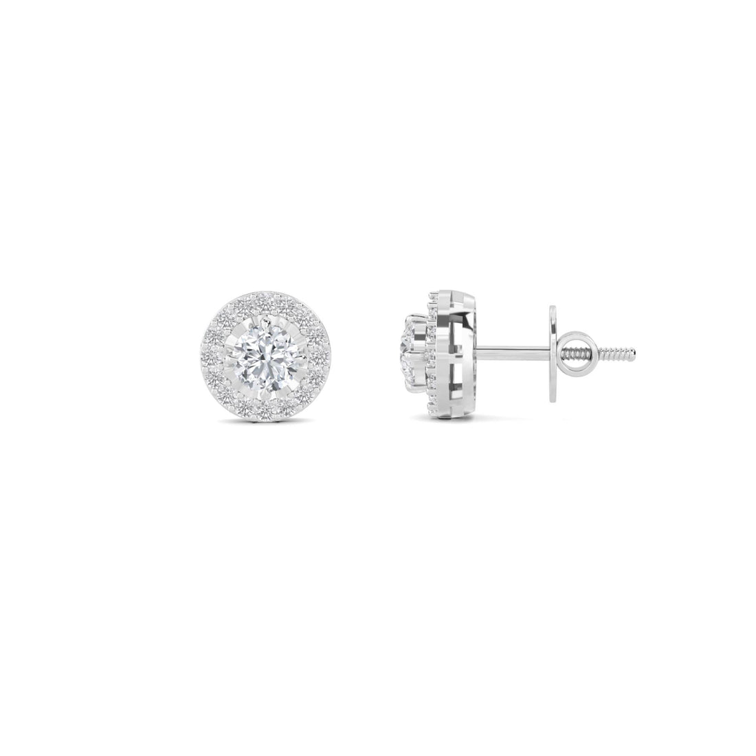 Round Halo Stud Earrings (Silver)