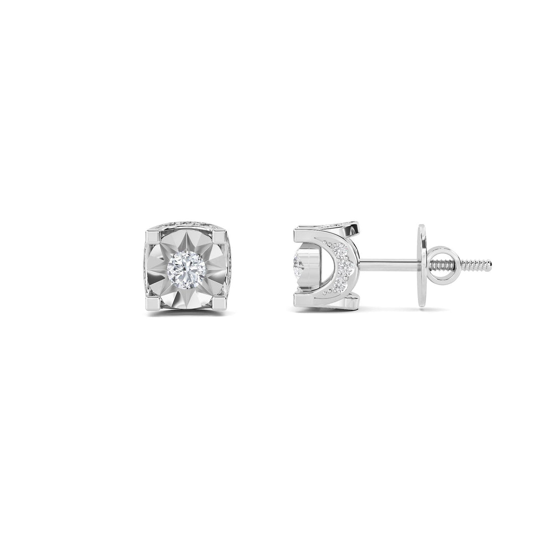 Starburst Round Diamond Stud Earrings in white metal tone