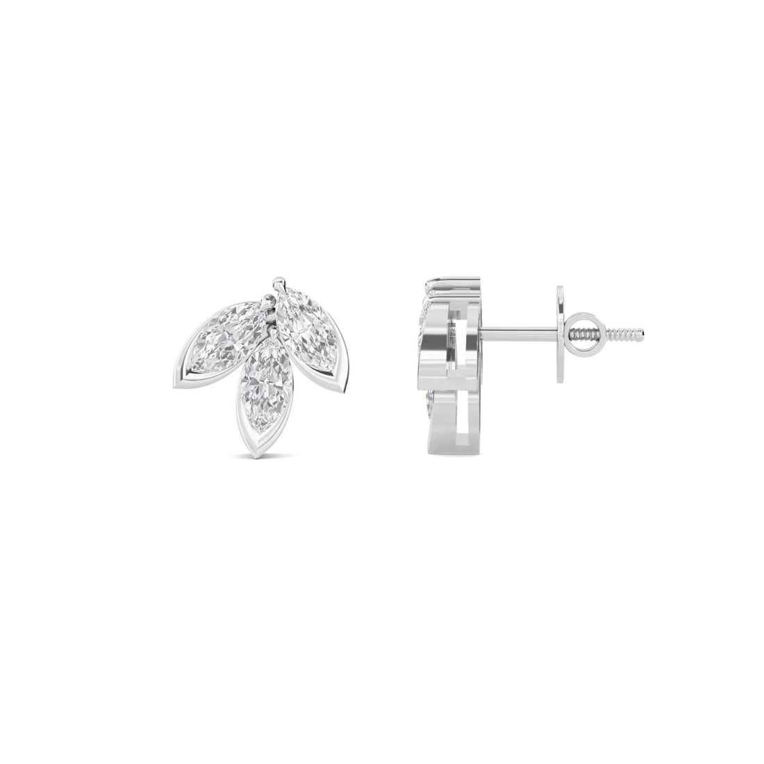 Triple Marquise Leaf Stud Earrings (Silver)