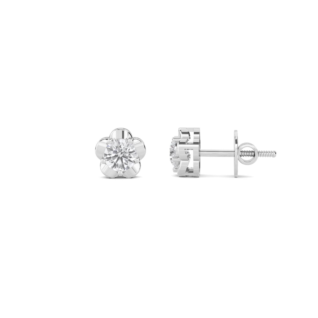 Round Flower Stud Earrings (Silver)