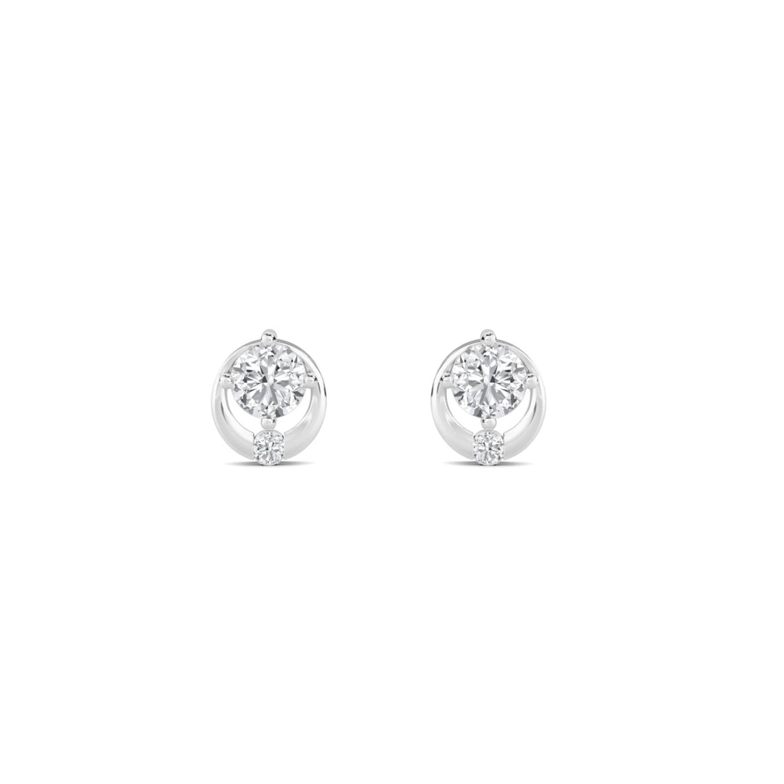 Round Bezel Solitaire Stud Earrings (Silver) - image 1