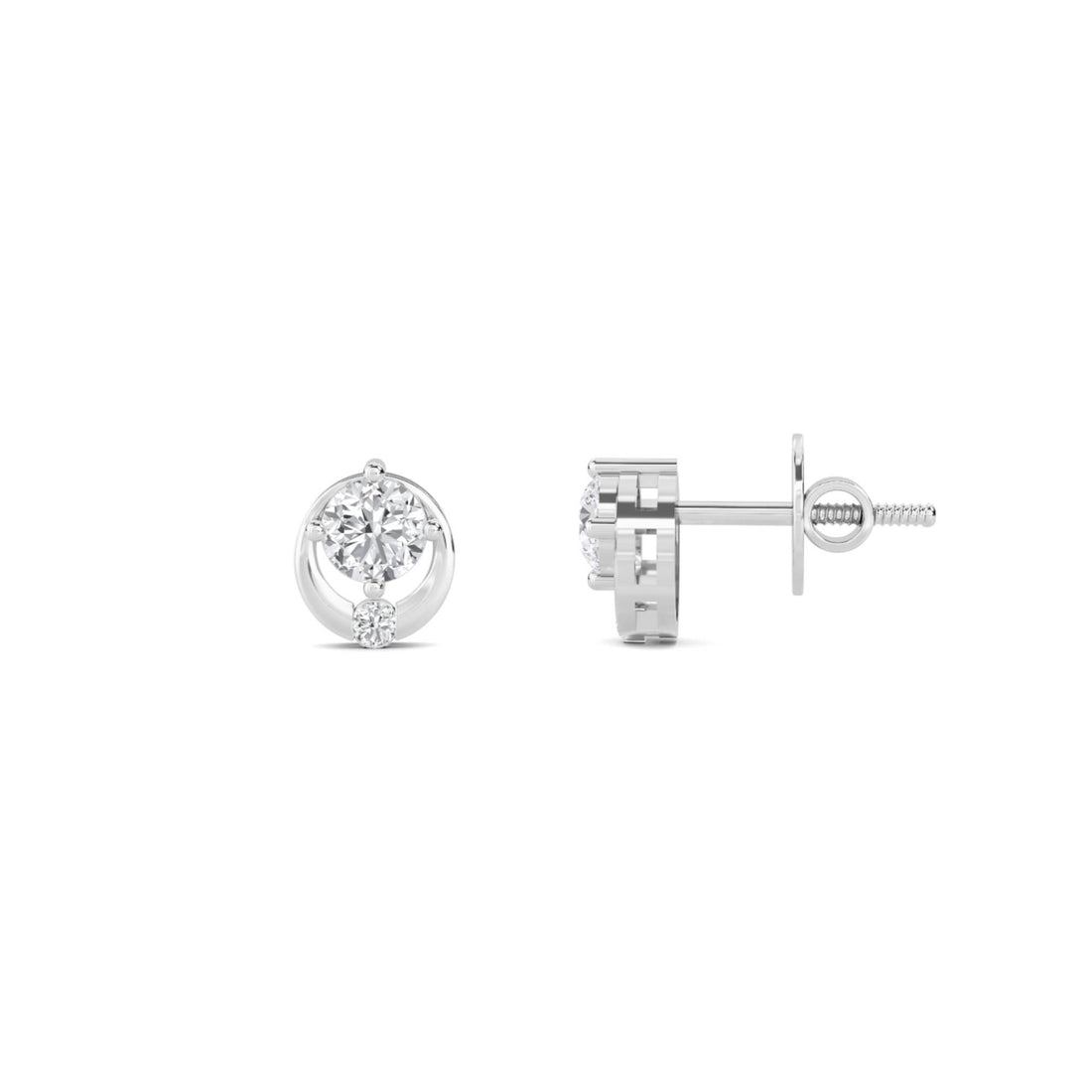 Round Bezel Solitaire Stud Earrings (Silver)