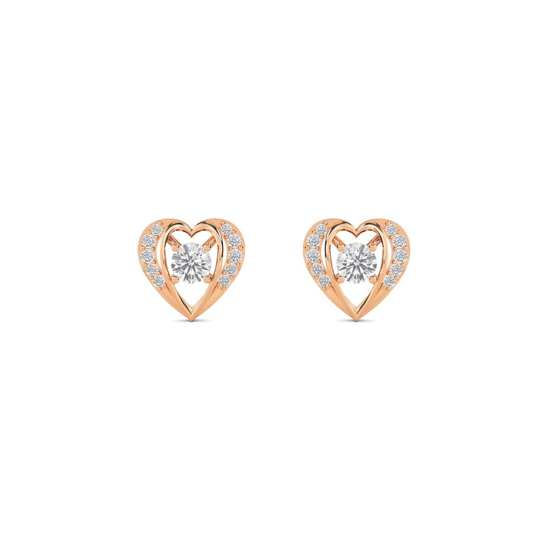 Heart Solitaire Halo Stud Earrings
