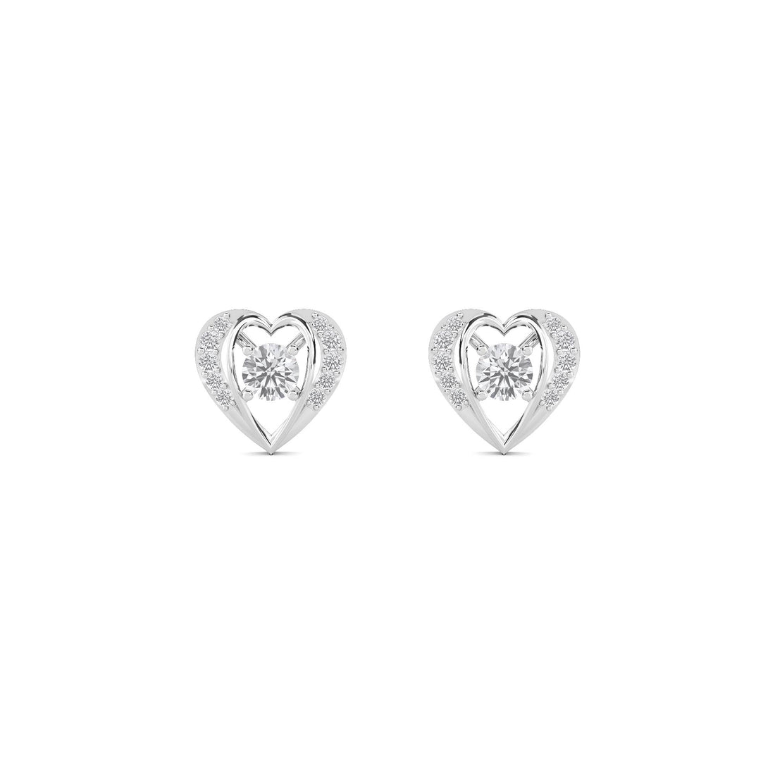 Heart Solitaire Halo Stud Earrings (Silver) - image 1
