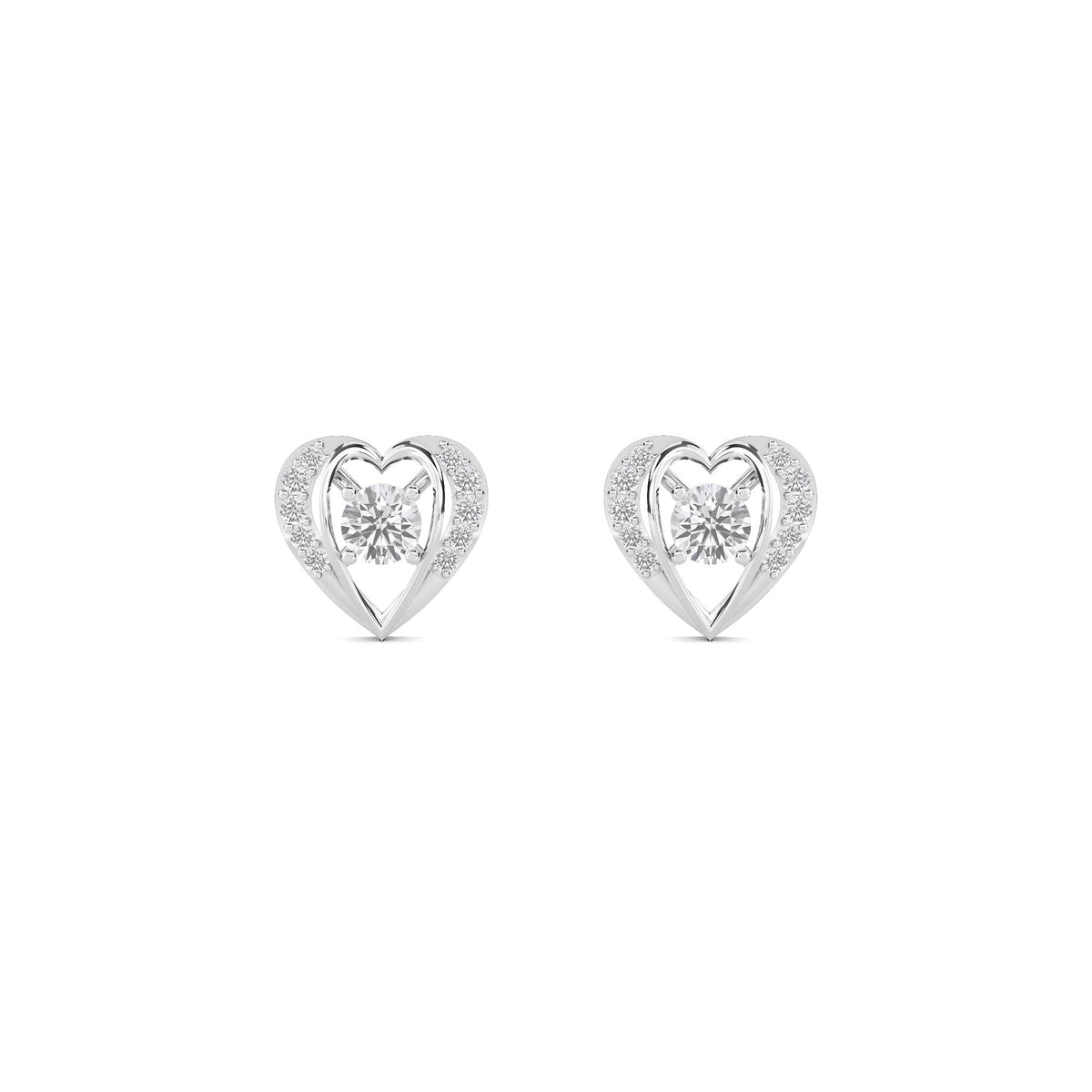 Heart Solitaire Halo Stud Earrings (Silver) - image 1