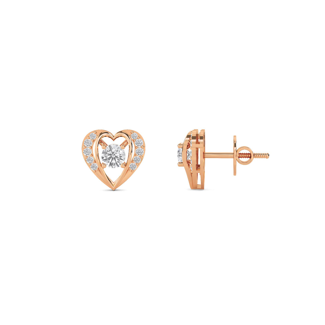 Heart Solitaire Halo Stud Earrings