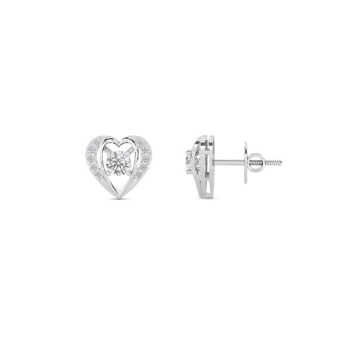 Heart Solitaire Halo Stud Earrings (Silver)