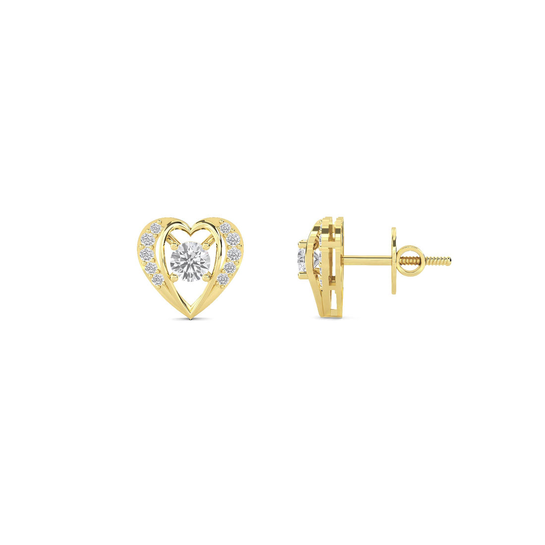 Heart Solitaire Halo Stud Earrings