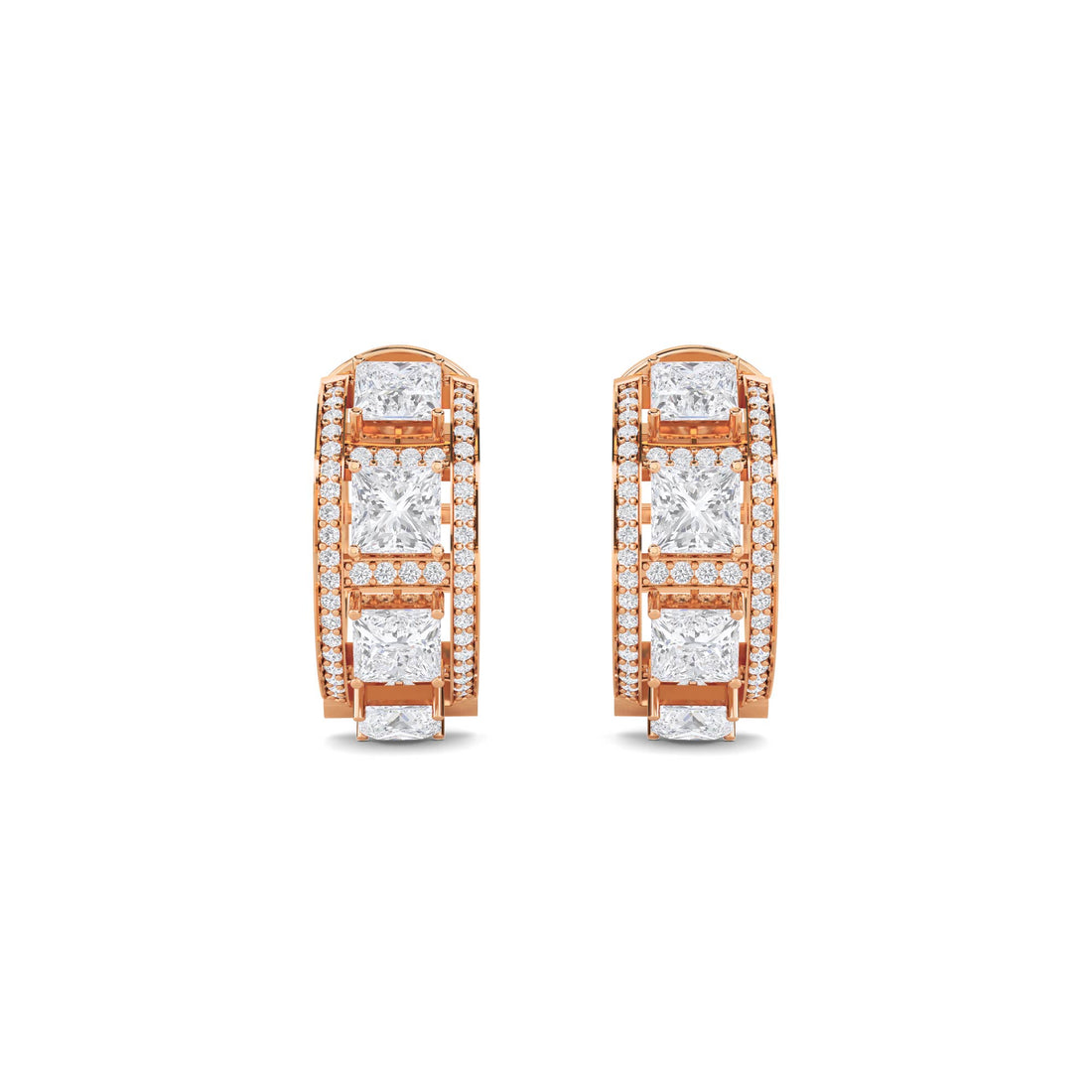 Princess Cut Diamond Huggie Hoop Earrings