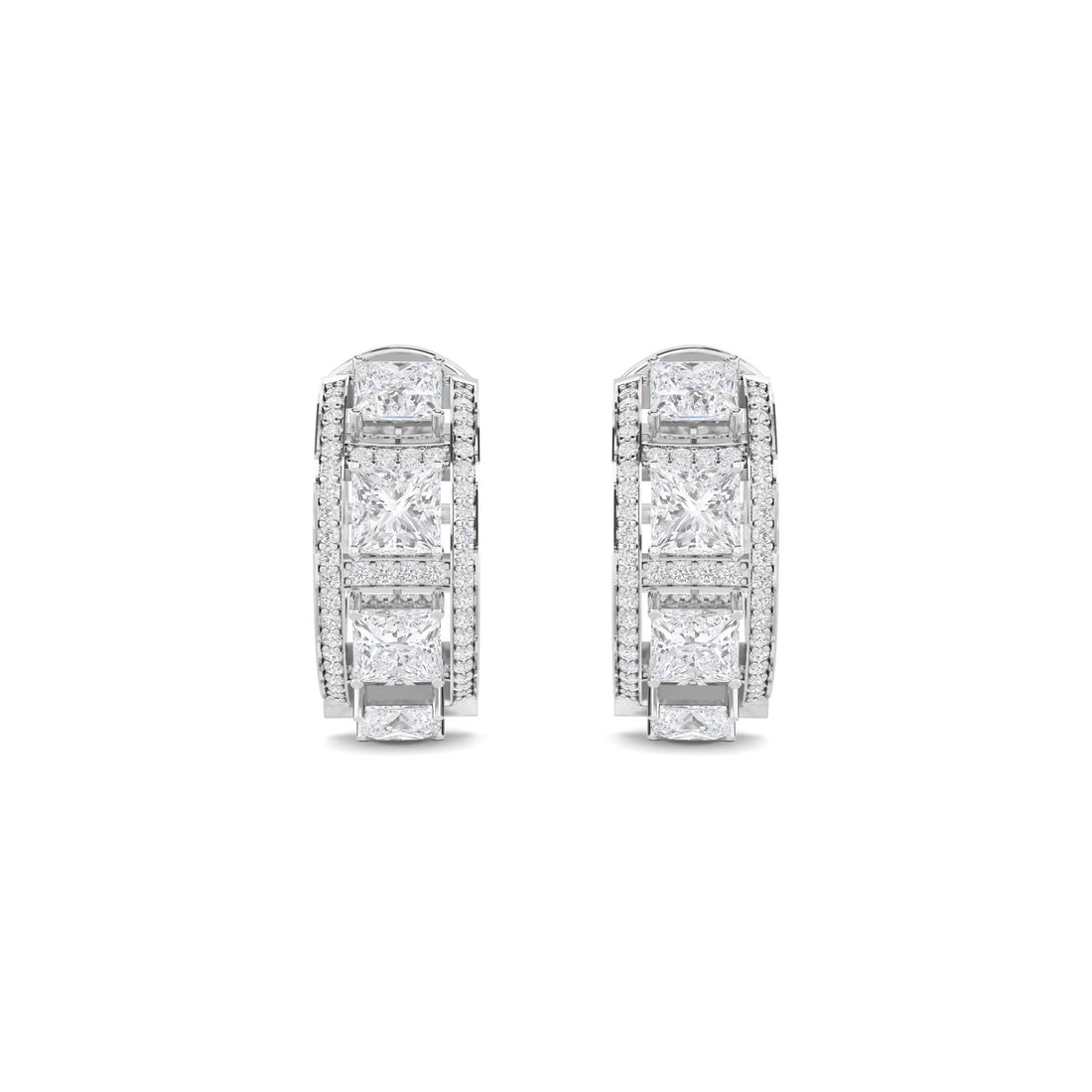 Princess Cut Diamond Huggie Hoop Earrings