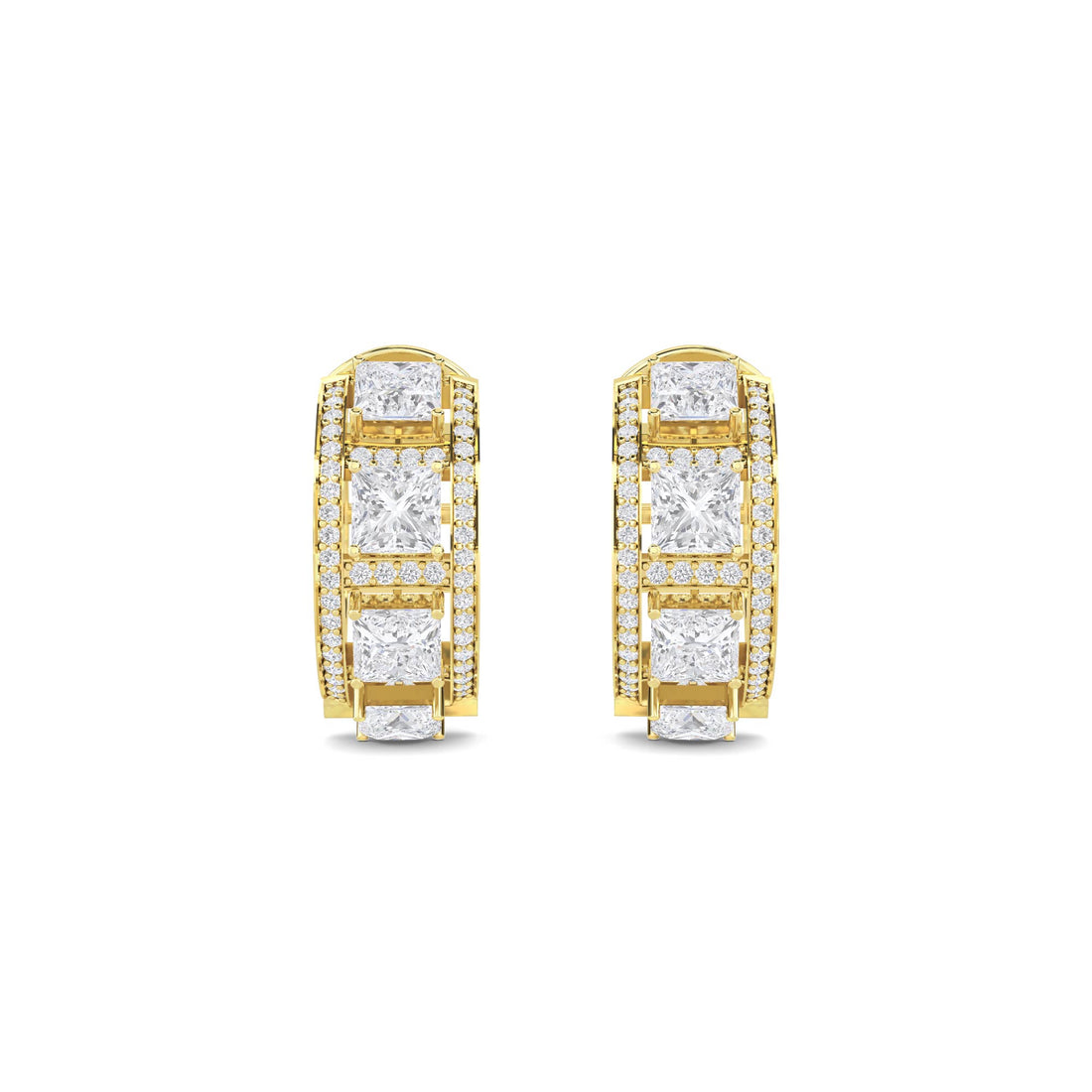 Princess Cut Diamond Huggie Hoop Earrings