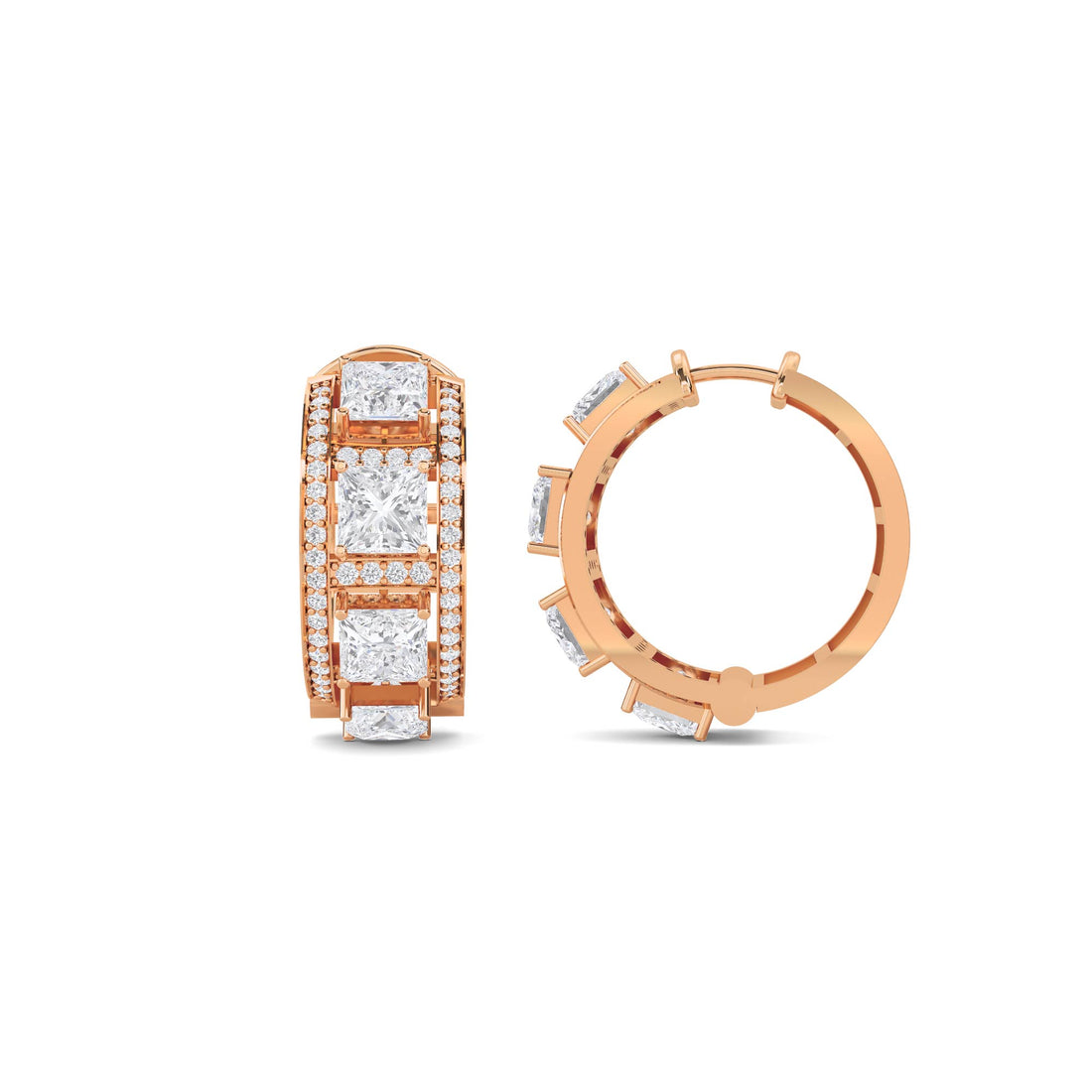Princess Cut Diamond Huggie Hoop Earrings