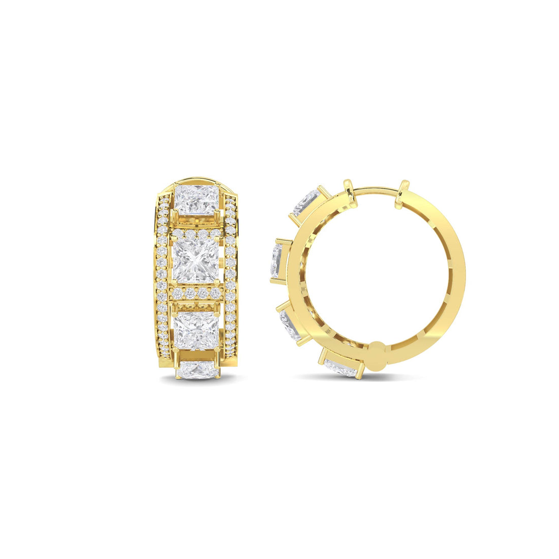 Princess Cut Diamond Huggie Hoop Earrings