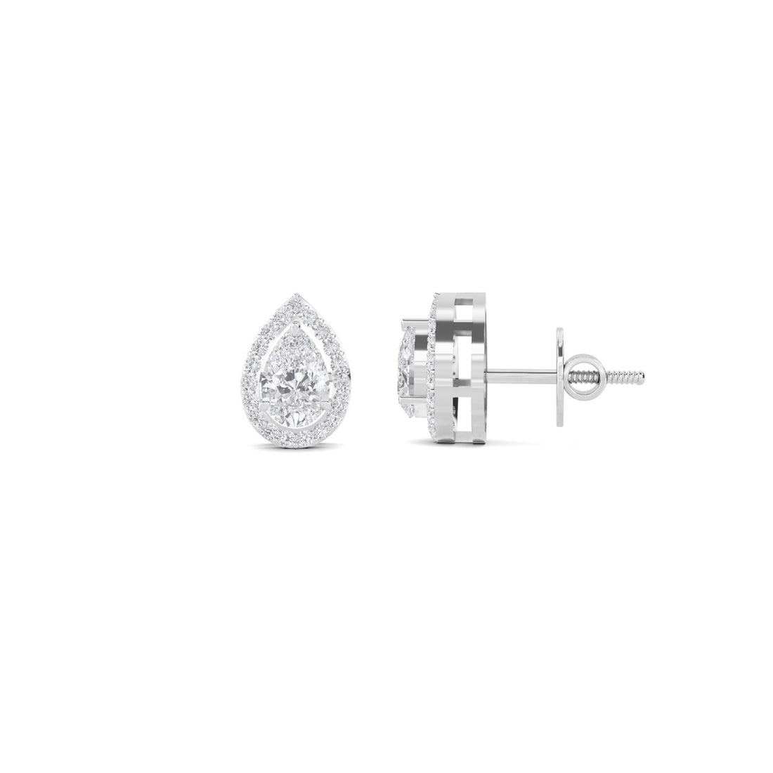 Pear Pave Halo Stud Earrings (Silver)