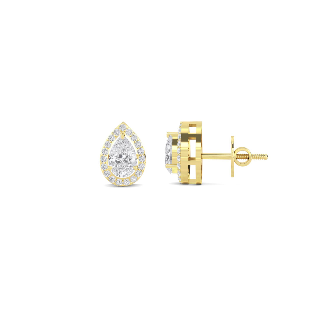 Pear Pave Halo Stud Earrings