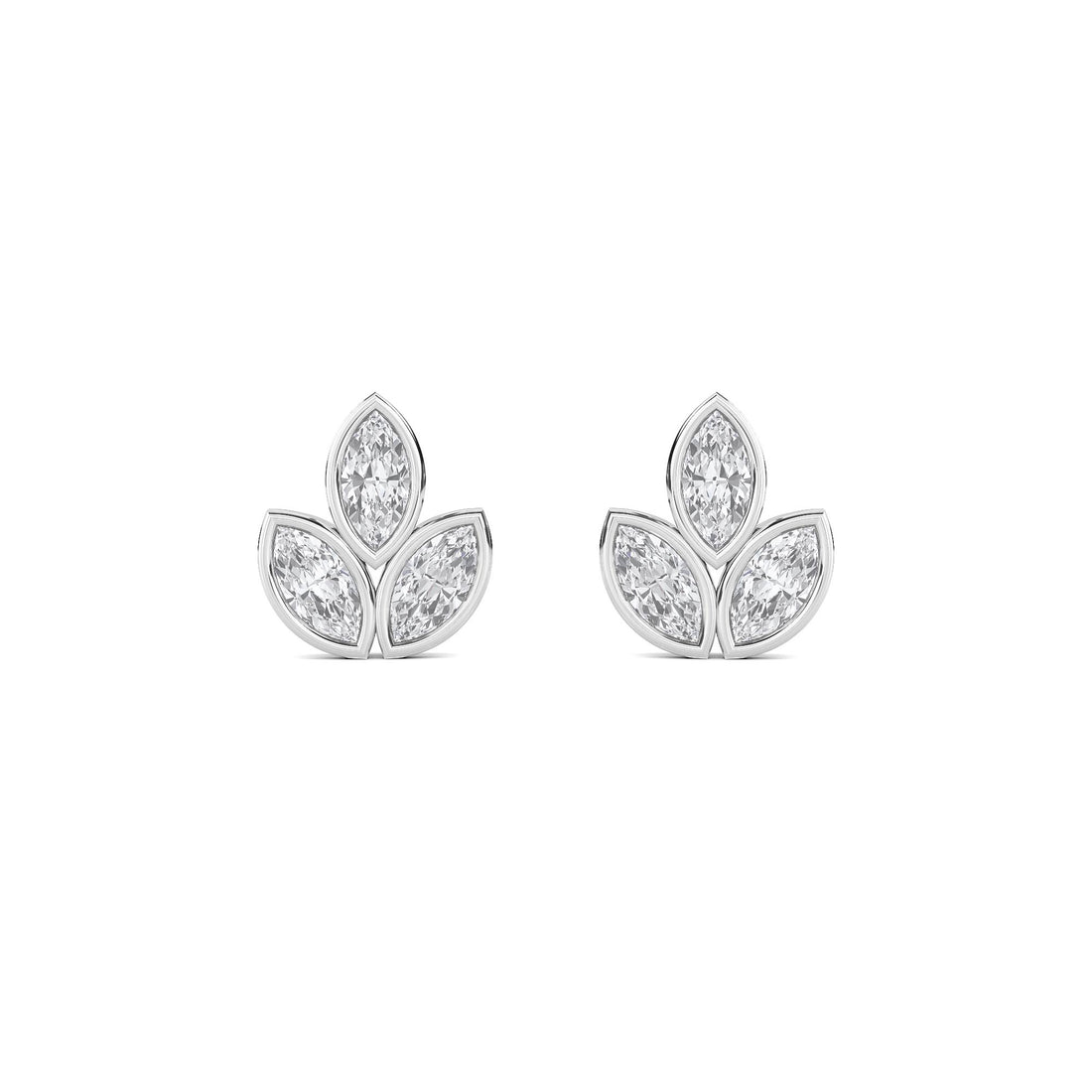 Marquise Leaf Cluster Stud Earrings (Silver) - image 1