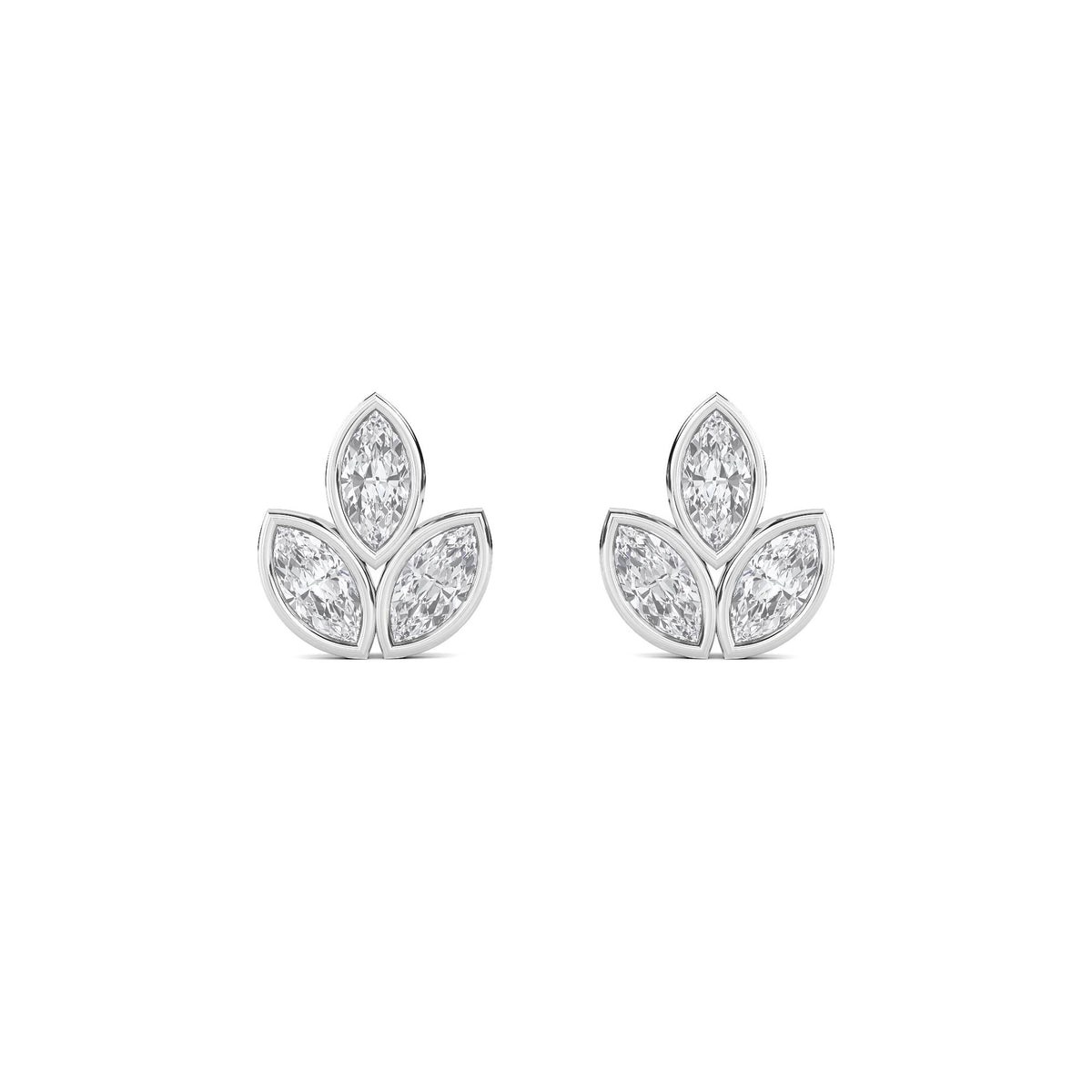 Marquise Leaf Cluster Stud Earrings (Silver) - image 1