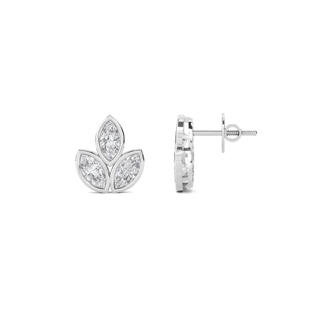 Marquise Leaf Cluster Stud Earrings (Silver)