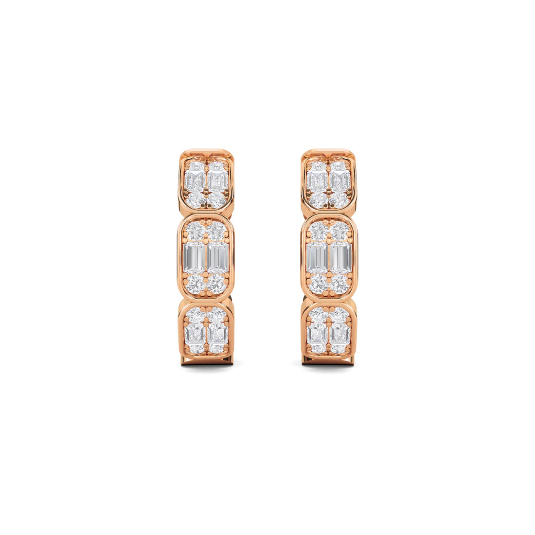 Baguette Emerald Cut Cluster Huggie Earrings