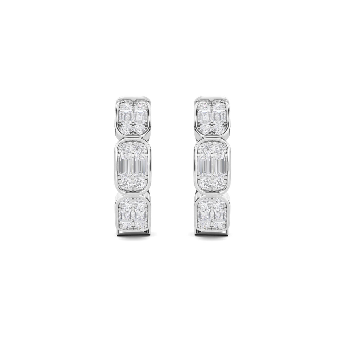 Baguette Emerald Cut Cluster Huggie Earrings
