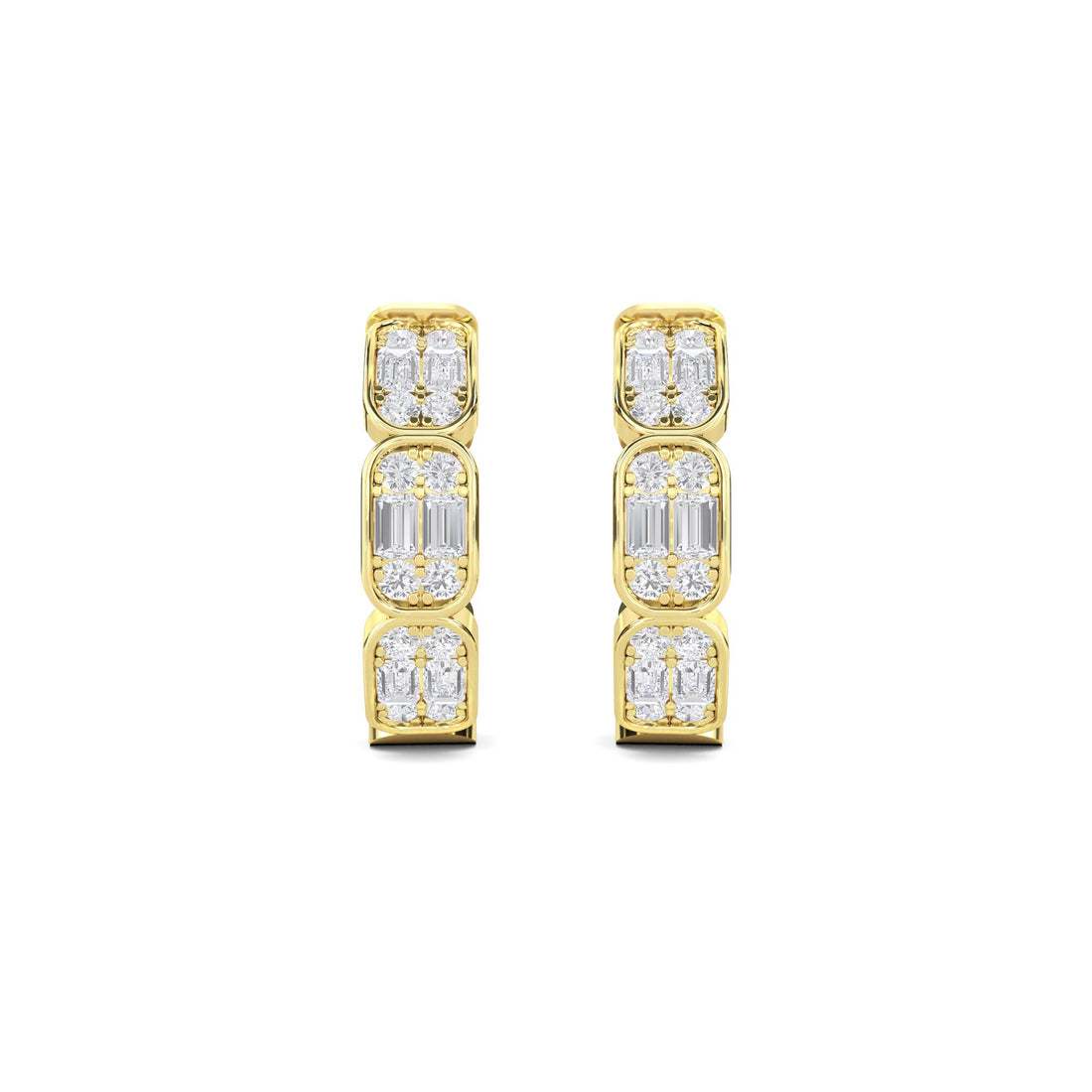 Baguette Emerald Cut Cluster Huggie Earrings