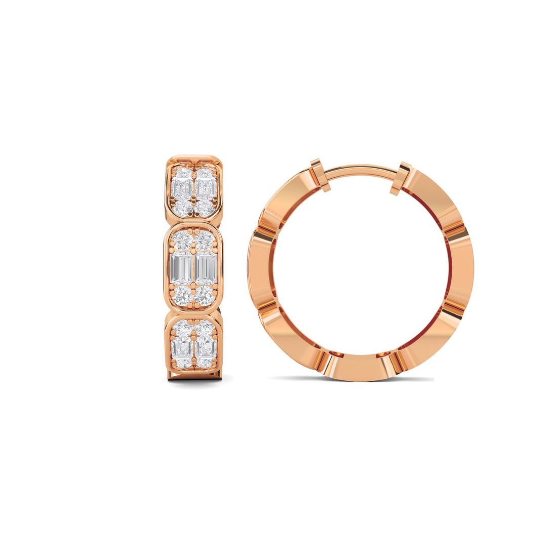 Baguette Emerald Cut Cluster Huggie Earrings