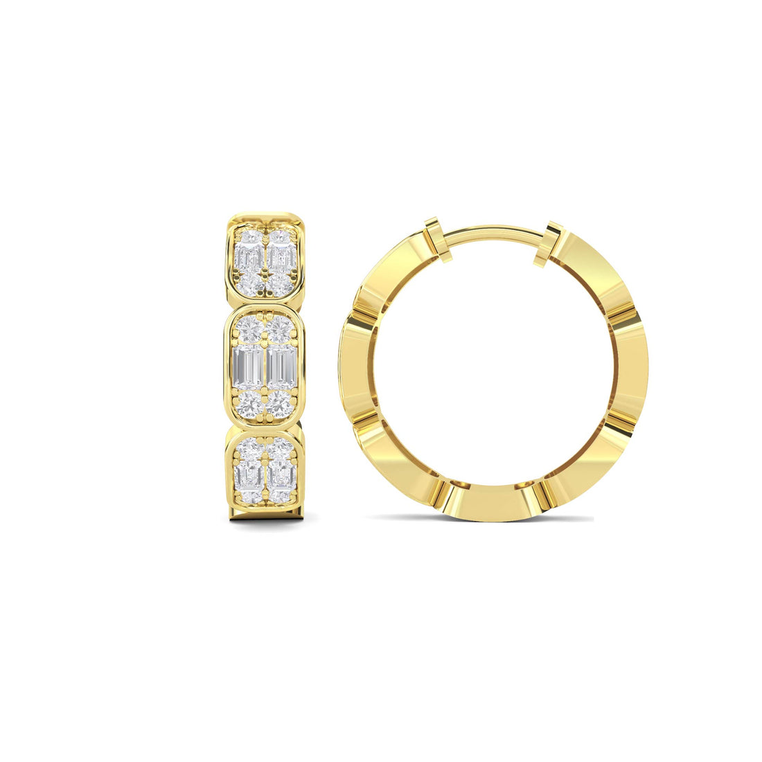Baguette Emerald Cut Cluster Huggie Earrings