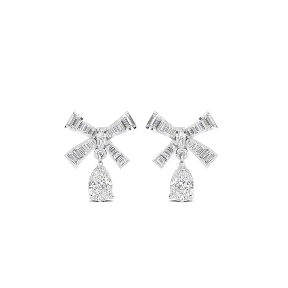 Baguette Bow Drop Earrings (Silver) - image 1