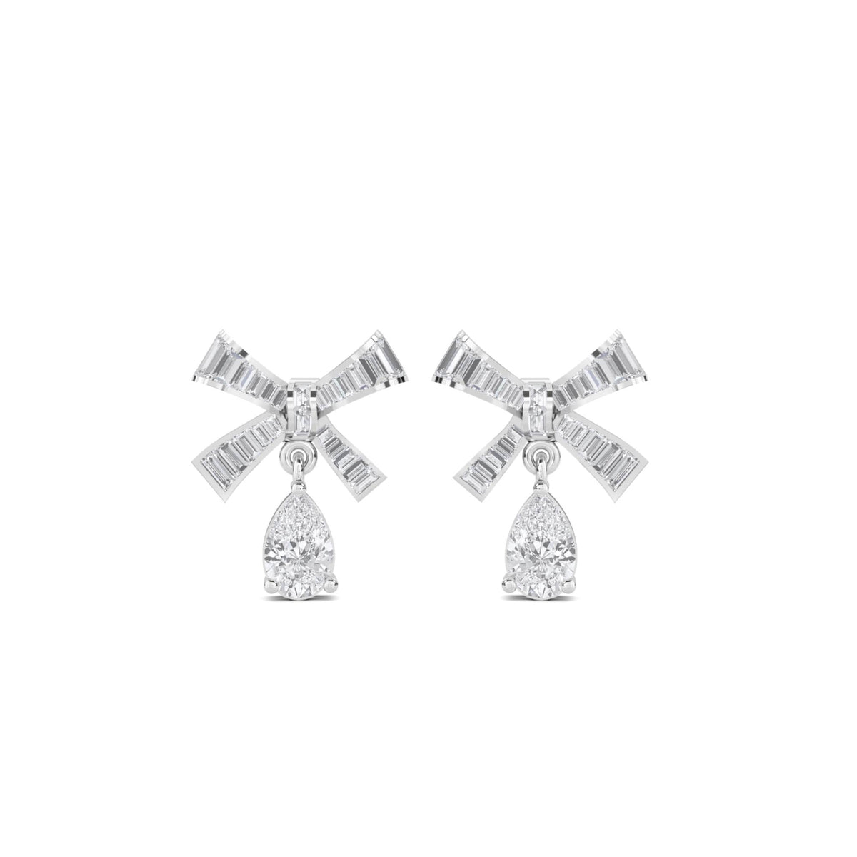 Baguette Bow Drop Earrings (Silver) - image 1