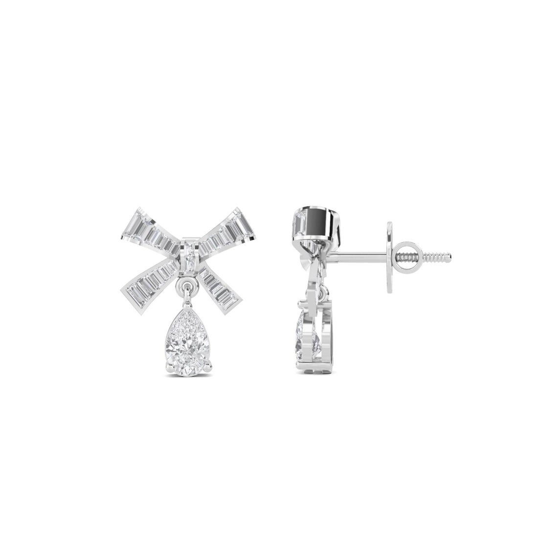 Baguette Bow Drop Earrings (Silver)