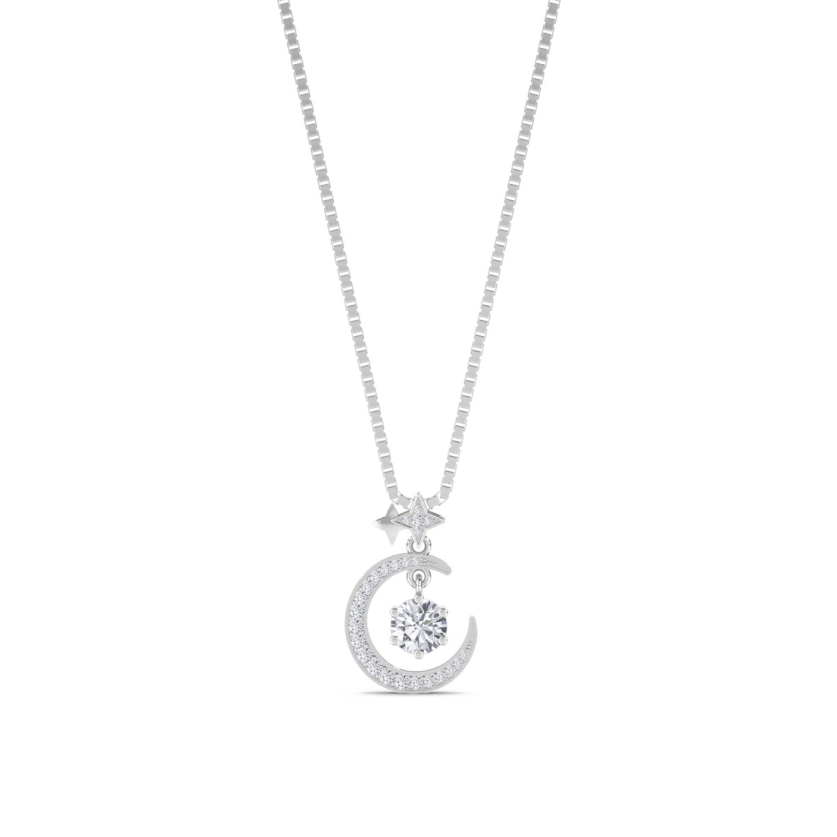 Crescent Moon Star Pendant (Silver) - image 1