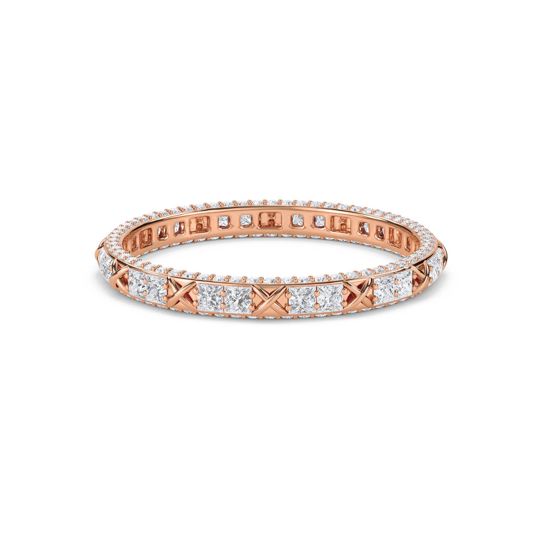 Princess Cut X-Motif Eternity Band - Rose Gold - Pose 1