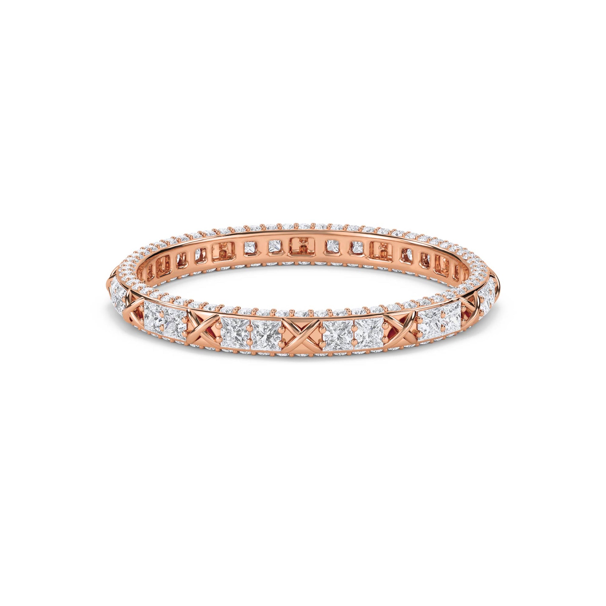 Princess Cut X-Motif Eternity Band - Rose Gold - Pose 1