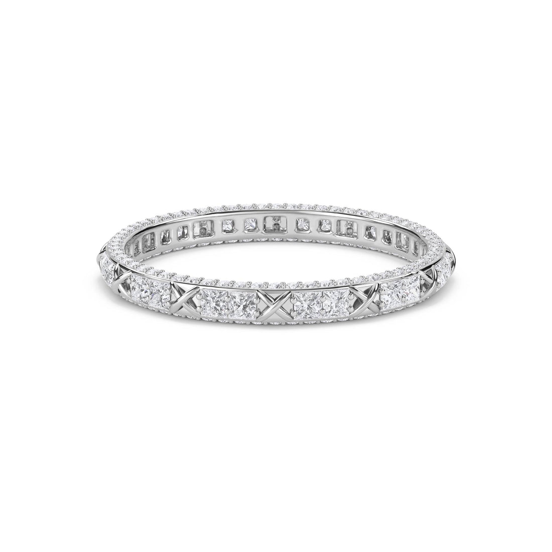 Princess Cut X-Motif Eternity Band - White Gold - Pose 1